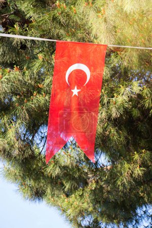 Téléchargez les photos : Drapeau national turc en plein air sur une corde - en image libre de droit