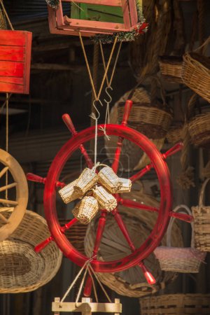 Photo for Steering wheel of a boat at the bazaar - Royalty Free Image