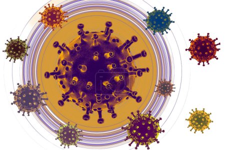 Foto de Brote de coronavirus o mutaciones de células virales covid-19 aisladas sobre fondo blanco - Imagen libre de derechos