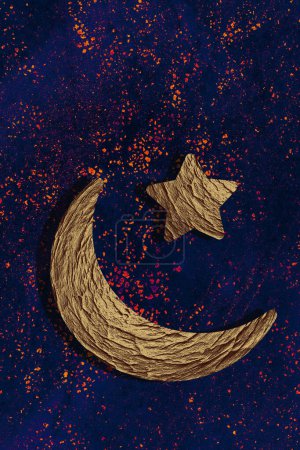 Photo for Crescent moon and star. Holy month Ramadan Kareem. Eid Mubarak - Royalty Free Image