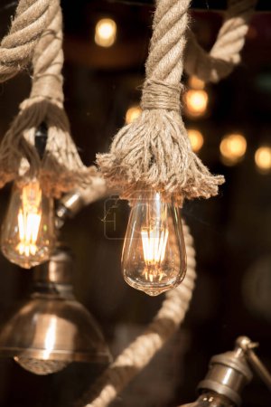 Téléchargez les photos : Ampoules décoratives de style edison antique à incandescence suspendues - en image libre de droit