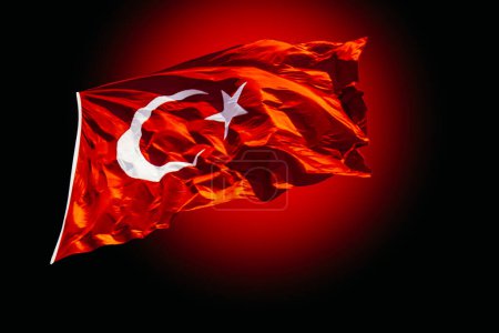 Foto de Bandera nacional turca con estrella blanca y luna sobre fondo rojo - Imagen libre de derechos
