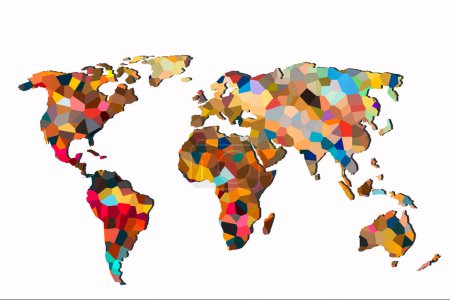 Téléchargez les photos : Carte du monde grossièrement esquissée avec un fond coloré - en image libre de droit