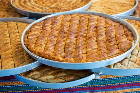 Photo for Traditional Turkish dessert Baklava in tray from Istanbul Turkey - Royalty Free Image
