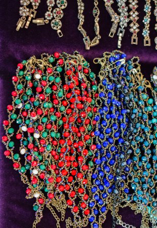 Photo for Various colorful beads in the market. Necklace of colorful beads - Royalty Free Image