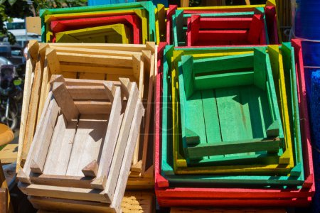 Photo for Colorful wooden crates on the street - Royalty Free Image