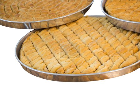 Baklava mit Pistazien, wunderschöne Desserts der türkischen Küche. Türkisches Dessert Baklava isoliert