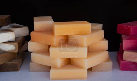 Photo for Multi-colored Eco-friendly exfoliating bars of  soap for hair and body - Royalty Free Image