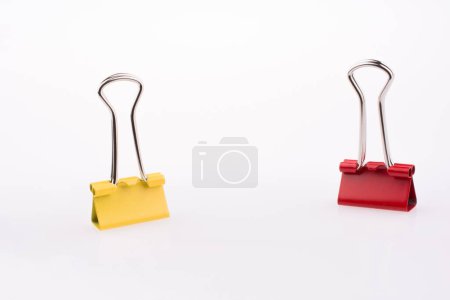 Photo for Colored paper clips on a white background - Royalty Free Image
