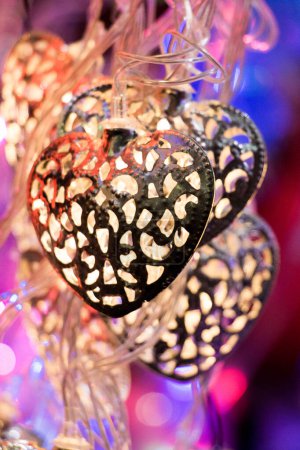 Photo for Heart shaped lamps glowing used for decorative purposes - Royalty Free Image