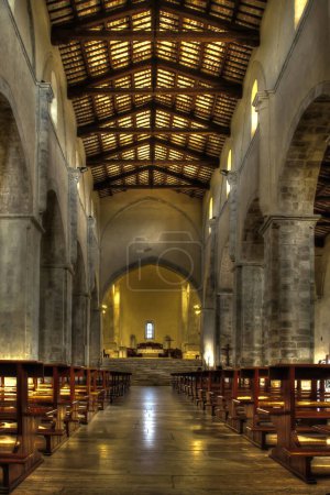 Photo for Fossacesia - Abruzzo - Medieval Church of San Giovanni in Venere: Interior of the church, it is worth noting the trussed vault - Royalty Free Image