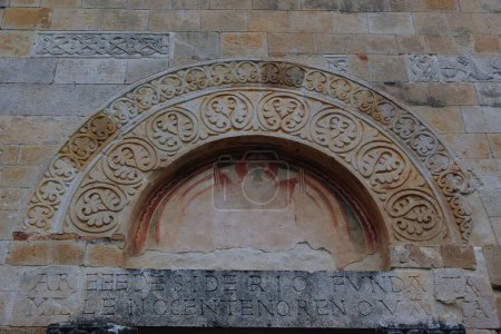 Photo for Capestrano - Abruzzo - Abbey of San Pietro ad Oratorium - Detail of the lunette of the main portal - Royalty Free Image
