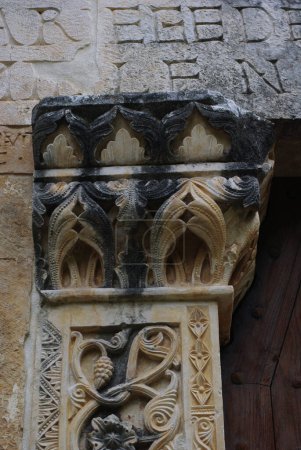 Photo for Capestrano - Abruzzo - Abbey of San Pietro ad Oratorium - Details of the facade and portals - Royalty Free Image