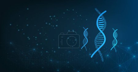Photo for DNA link. Science Technological concept. Polygonal abstract health illustration. Low poly blue vector illustration of a starry sky or Cosmos. Vector image in RGB Color mode. - Royalty Free Image