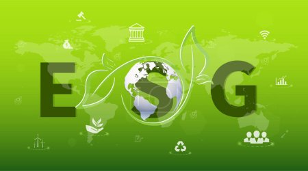 Téléchargez les photos : ESG - Gouvernance environnementale, sociale et d'entreprise Bannière Technologies de l'information Green Business Icône Environnement renouvelable, société, vecteur - en image libre de droit
