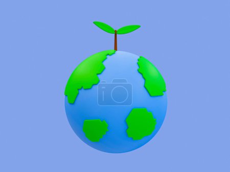 Téléchargez les photos : 3d minimal Saving environment. Saving the world concept. small tree growing from a globe. 3d illustration. - en image libre de droit