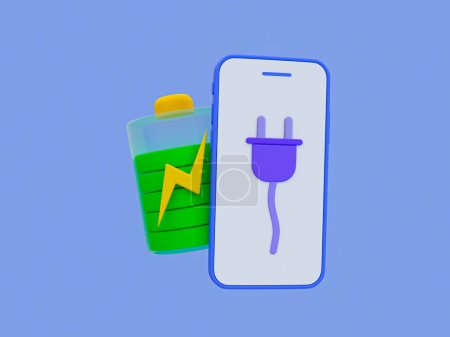 Téléchargez les photos : 3d minimal battery charging icon. Fulfill smartphone battery. Mobile phone with a green battery tube icon. 3d illustration - en image libre de droit