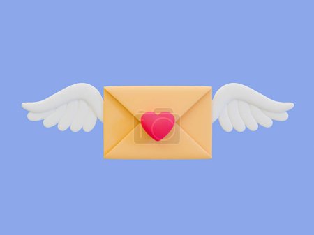 Téléchargez les photos : 3d minimal love message. valentine's day. Happy Valentine's day email. romantic envelope. love letter with a wing. 3d illustration. - en image libre de droit