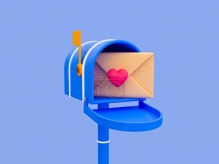 Téléchargez les photos : 3d minimal symbol of love. Happy Valentine's day. valentine compositions. mailbox with a romantic envelop or letter inside. 3d illustration. - en image libre de droit