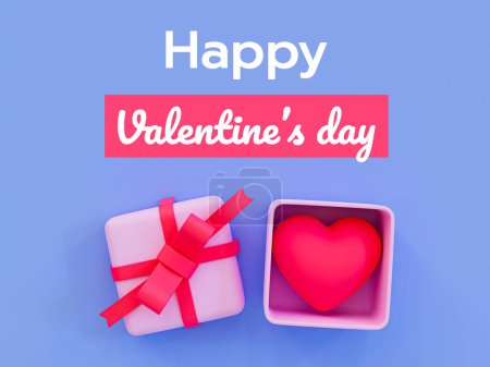 Téléchargez les photos : 3d minimal Valentine's day greeting card. Valentine's day poster. Happy valentine's card with a heart in a box. 3d illustration. - en image libre de droit