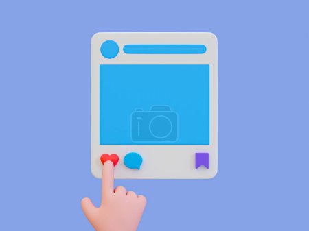 Photo for 3d minimal social media post likes. blank social media post mockup. hand pressing the heart icon button. 3d rendering illustration. - Royalty Free Image