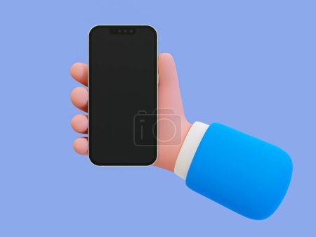 Photo for 3d minimal smartphone mockup. cartoon hand holding a blank screen mobile phone.empty screen cellphone template. 3d rendering illustration. - Royalty Free Image