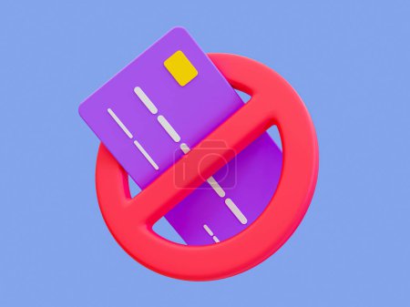 Photo for 3d minimal A credit card with a stop icon. no credit card accepted icon. credit is not accepted sign. 3d rendering illustration. - Royalty Free Image