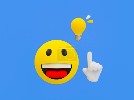 Photo for 3d minimal Emoji thinking idea. think a brilliant idea. emoji figured out a problem. Smiley emoji thinking bright ideas. 3d illustration. - Royalty Free Image