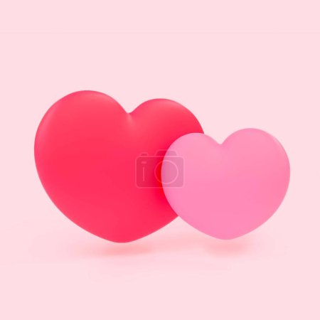 Photo for 3d minimal couple hearts. valentine's composition. red heart with a pink sitting together. 3d illustration. - Royalty Free Image