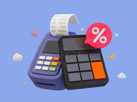 Photo for 3d minimal Special discount offer icon. Flash sale. Special big sale offer. Calculator with a payment terminal machine and sale tag. 3d illustration. - Royalty Free Image