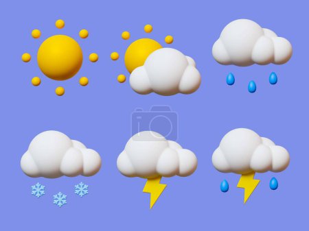 Téléchargez les photos : 3d minimal Weather forecast concept. weather forecast icons set. 3d illustration. - en image libre de droit