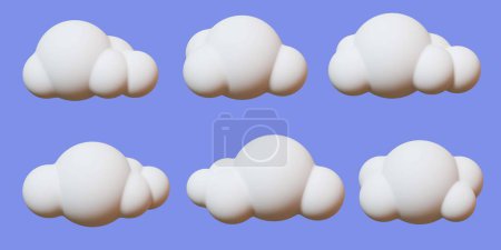 Téléchargez les photos : 3d minimal cloud. different shapes of cartoon fluffy clouds. cloud icons set. 3d illustration. - en image libre de droit