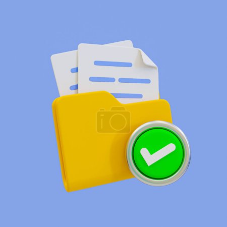 Photo for 3d file correct. paperwork approved. document with a green check mark. 3d illustration. - Royalty Free Image