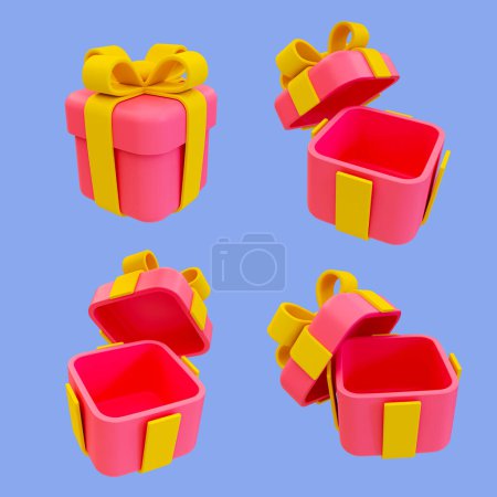 Photo for 3d minimal pink gift box. gift box for special event. Set of gift box in different type. 3d rendering illustration. - Royalty Free Image