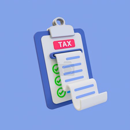 Photo for 3d minimal accounting taxation concept. tax calculating concept. Tax bill. tax clipboard with a receipt. 3d illustration. - Royalty Free Image