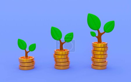 Téléchargez les photos : 3d concept de croissance financière minimale. concept d'investissement monétaire. petit arbre poussant. Illustration de rendu 3d. - en image libre de droit