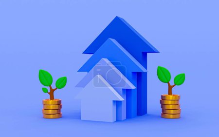 Photo for 3d minimal financial growth concept. money investment concept. arrow rising with a small tree. 3d rendering illustration. - Royalty Free Image
