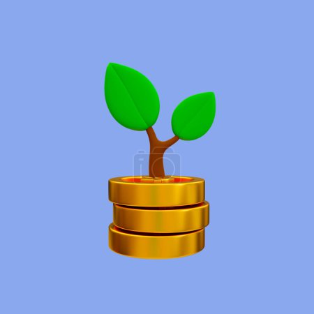 Téléchargez les photos : 3d concept de croissance financière minimale. concept d'investissement monétaire. petit arbre poussant à partir d'un tas de pièces avec un chemin de coupe. Illustration de rendu 3d. - en image libre de droit