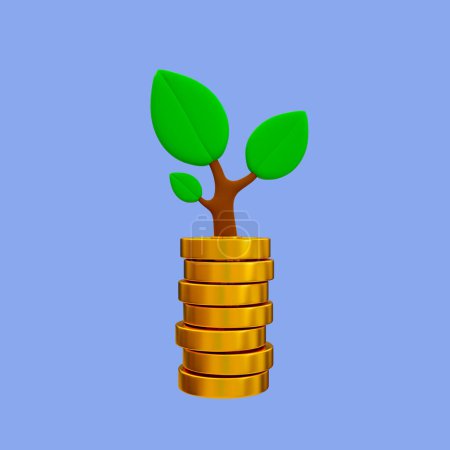 Téléchargez les photos : 3d concept de croissance financière minimale. concept d'investissement monétaire. petit arbre poussant à partir d'un tas de pièces avec un chemin de coupe. Illustration de rendu 3d. - en image libre de droit