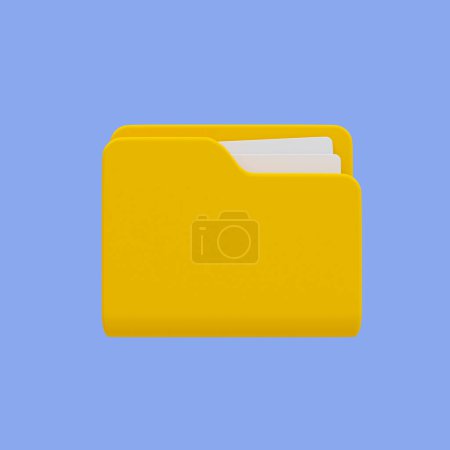 3d almacenamiento mínimo de archivos. archivo de archivos. carpeta amarilla con papel con ruta de recorte. ilustración 3d.