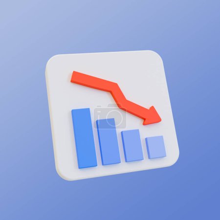Photo for 3d minimal data analysis icon. financial down. stock down. depreciation concept. bar graph with an arrow down with clipping path. 3d illustration. - Royalty Free Image