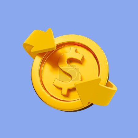 Photo for 3d minimal financial concept. Dollar coin with an arrow. 3d illustration, clipping path included. - Royalty Free Image