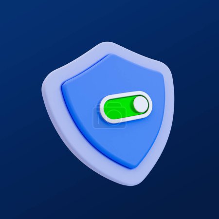 Photo for 3d minimal turn-on security concept. security defending. protection activated. Shield icon with toggle button switch turn on. 3d illustration, clipping path included. - Royalty Free Image