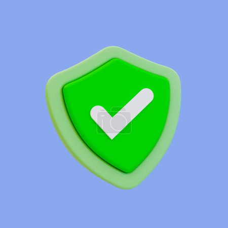 Photo for 3d minimal security protection success. accepted icon. approved, confirm. guard shield with a checkmark. 3d illustration, clipping path included. - Royalty Free Image