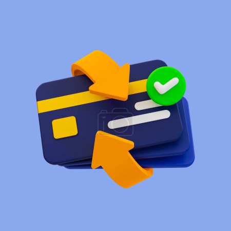 Photo for 3d minimal online shopping payment. moneyless payment. credit cards with arrow and checkmark. 3d rendering illustration, clipping path included. - Royalty Free Image