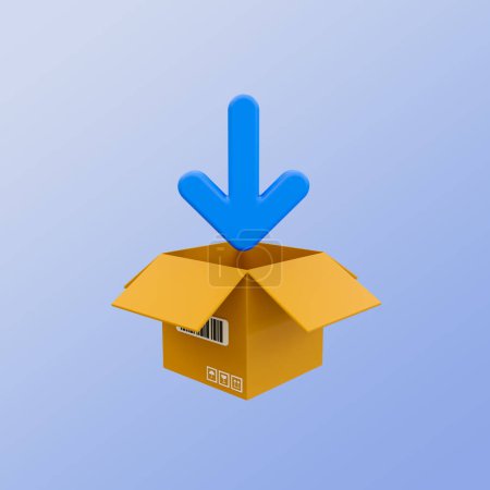 Photo for 3d minimal product loading. good loading icon. parcel delivery. cardboard box with arrow down. 3d illustration. clipping path included. - Royalty Free Image