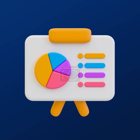 Photo for 3d minimal data analysis icon. business strategy. whiteboard with statistics pie chart. 3d illustration. clipping path included. - Royalty Free Image