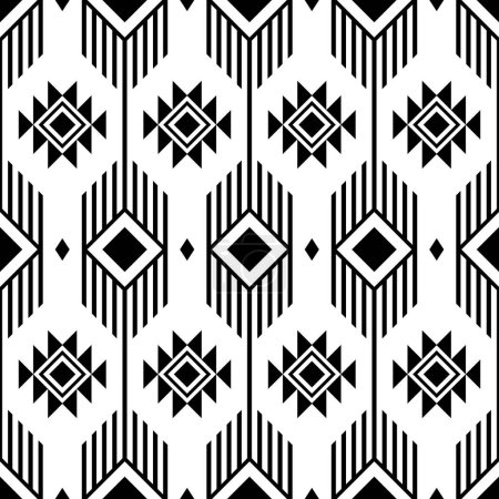 Téléchargez les photos : Ikat square seamless pattern. Geometric ethnic pattern design. black-white fabric pattern design. vector illustration. - en image libre de droit