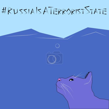 Ilustración de NovaKakhovka, Óblast de Kherson, animales que murieron, inundaciones de la ciudad, terrorismo, Rusia, la imagen de un gato bajo el agua, el resultado de una brecha en la presa - Imagen libre de derechos