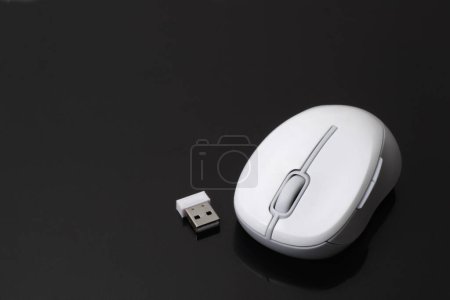 Foto de Ratón de ordenador blanco con receptor o dongle en negro - Imagen libre de derechos